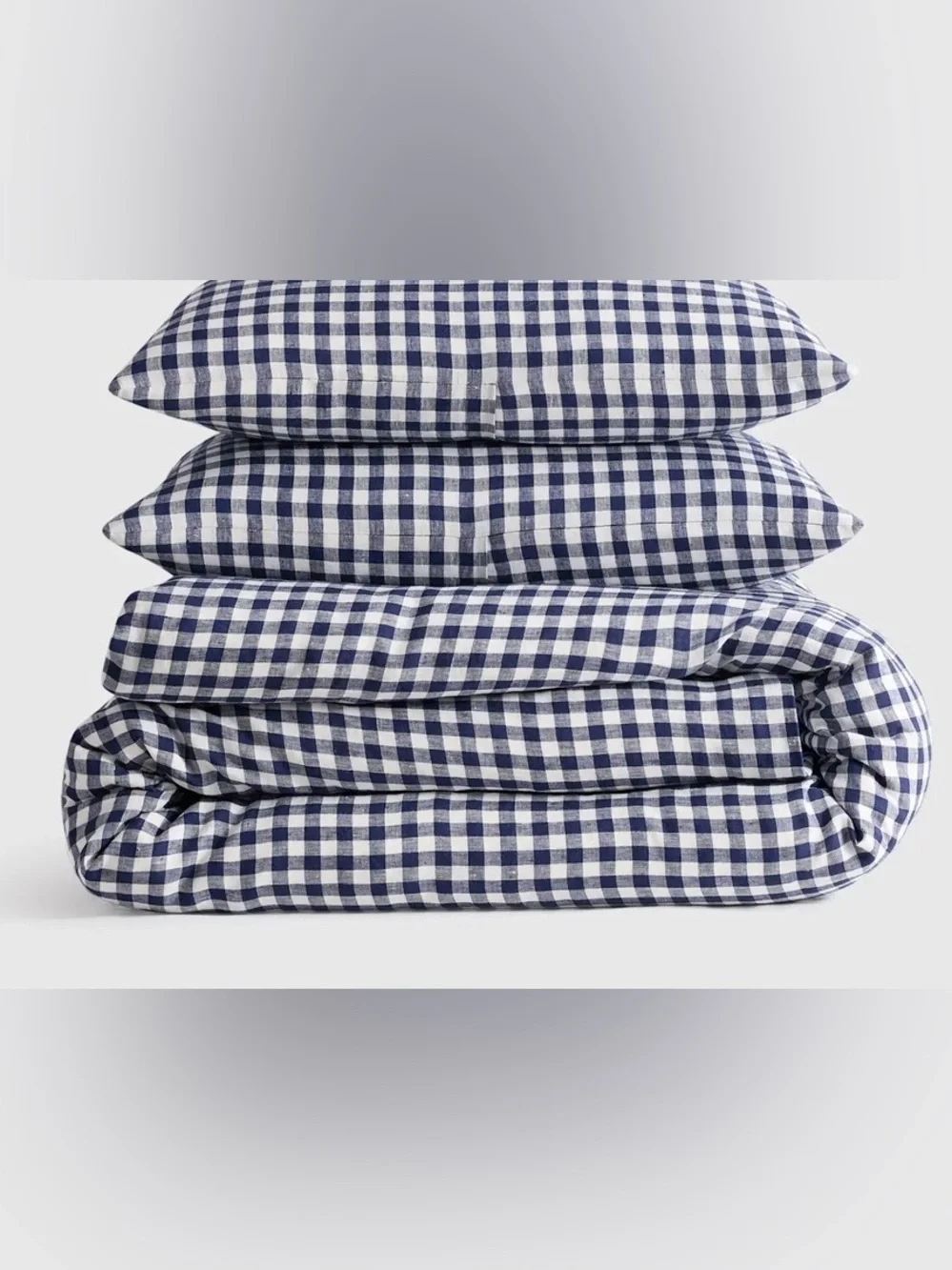 Quince European Linen Gingham Duvet Cover Set, Full/Queen (Navy)